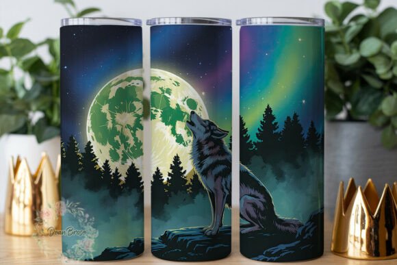 Aurora Howling Wolf Moonlit Forest PNG