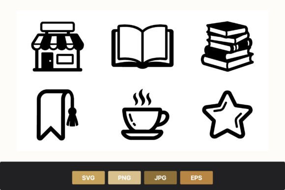Book Coffee Store Icons Set: Graphics for Branding