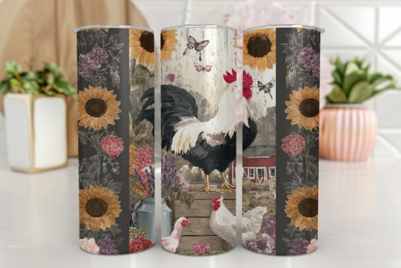 Chicken Floral Seamless Pattern: Graphics for Tumbler Wraps