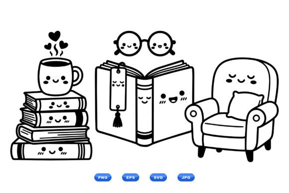Cozy Book Kawaii Clipart Set: Graphics & Illustrations