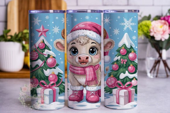 Cute Baby Cow Christmas Graphics for Tumbler Wraps
