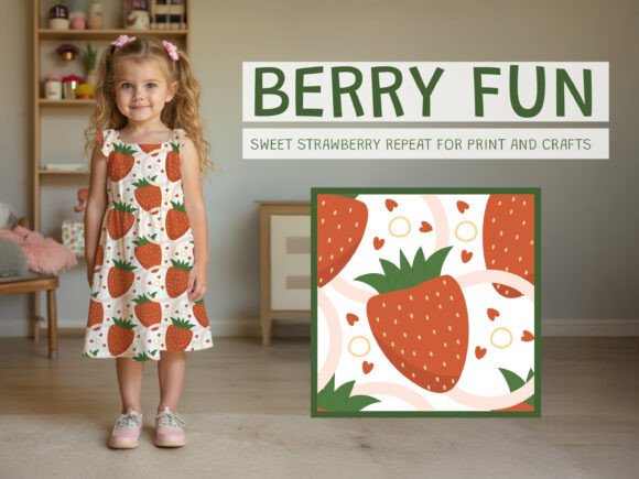 Cute Strawberry Hearts Seamless Pattern in Graphics & Patterns