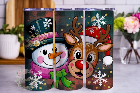 Festive Snowman Reindeer Tumbler PNG