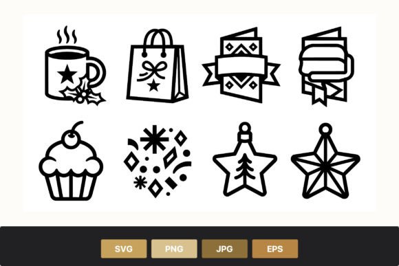 Holiday Black and White Icon Set: Graphics & Illustrations for Branding