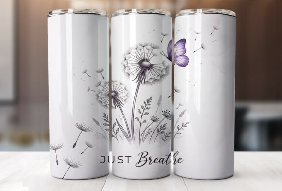 Just Breathe Dandelion Butterfly Tumbler Graphics