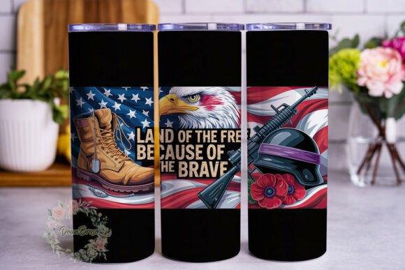 Land of the Free Brave 20oz Tumbler Graphics and Tumbler Wraps