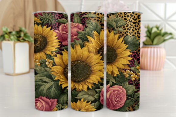 Leopard Print, Sunflowers 20 Oz Skinny Graphics