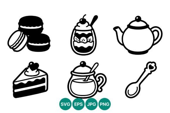 Macarons Cake Teapot Vector Set