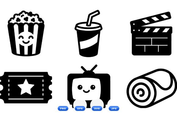 Movie Night Icon Clipart Set: Graphics and Crafts for Digital Sellers