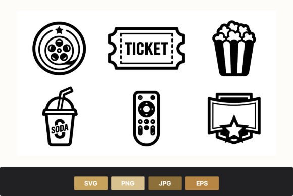 Movie Reel Popcorn Ticket Graphics & Illustrations