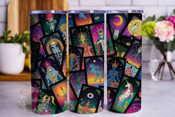 Mystical Tarot Card Collage Tumbler Graphics