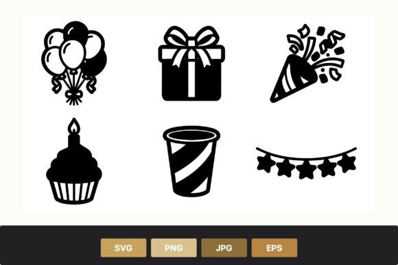 Party Icons Black White Vector: Graphics & Illustrations