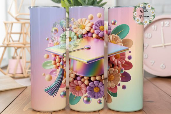 Pastel Holographic Graduation Cap PNG for Graphics and Tumbler Wraps