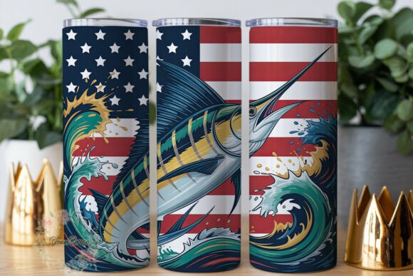 Patriotic Fishing Marlin 20oz Wrap: Graphics & Tumbler Wraps