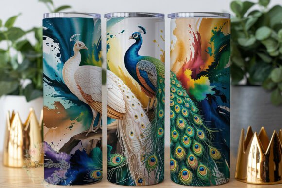 Peacock Majesty Watercolor Wrap PNG Graphics for Tumbler Wraps