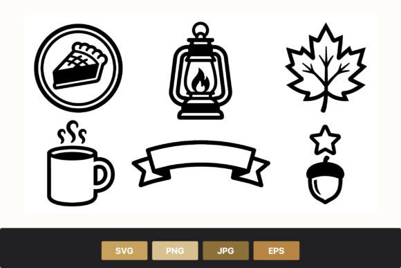 Pie Coffee Lantern Leaf Acorn Icons: Graphics for Editorial Design