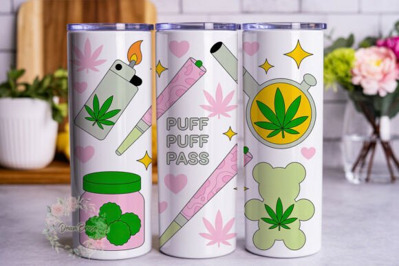 Pink Cannabis Leaf 20oz Tumbler Wrap Graphics