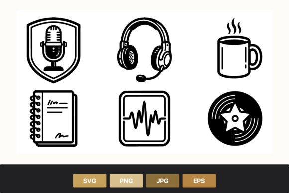 Podcast Microphone Headphones Coffee Graphics