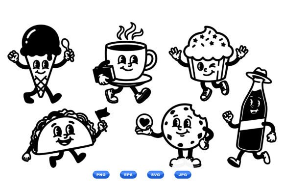 Retro Food Character Clipart Graphics for Crafts & Publishing