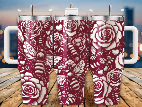 Roses Bee Floral Graphics for Crafts Branding