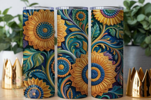 Sunflowers Bohemian Teal 20oz Wrap: Graphics & Tumbler Wraps
