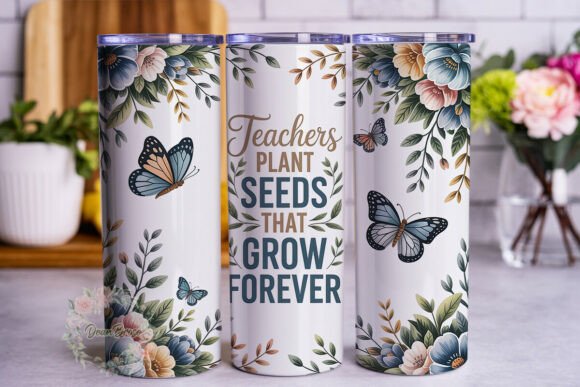 Teacher Appreciation Floral Butterfly PN: Tumbler Wraps Graphics