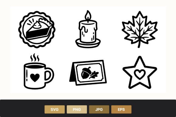 Thanksgiving Icon Set: Black White Pie Graphics & Illustrations
