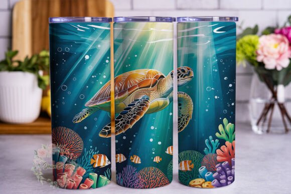 Vibrant Ocean Turtle Coral Reef 20oz Ski Graphics