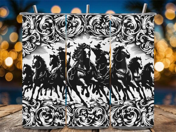 Western Floral Horse Scene Graphics for Crafts